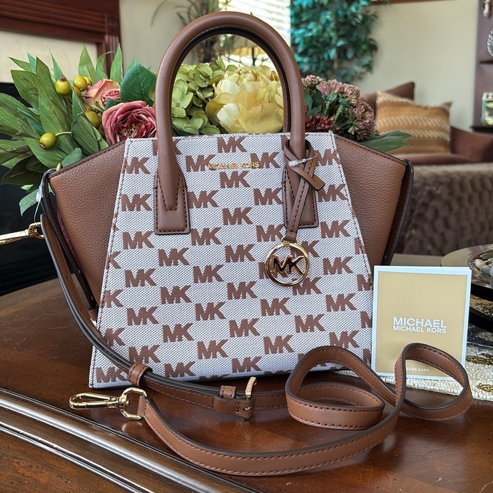 Brand New Michael Kors Avril Luggage Top Zip Satchel Logo Jacquard Crossbody - Picture 15 of 15